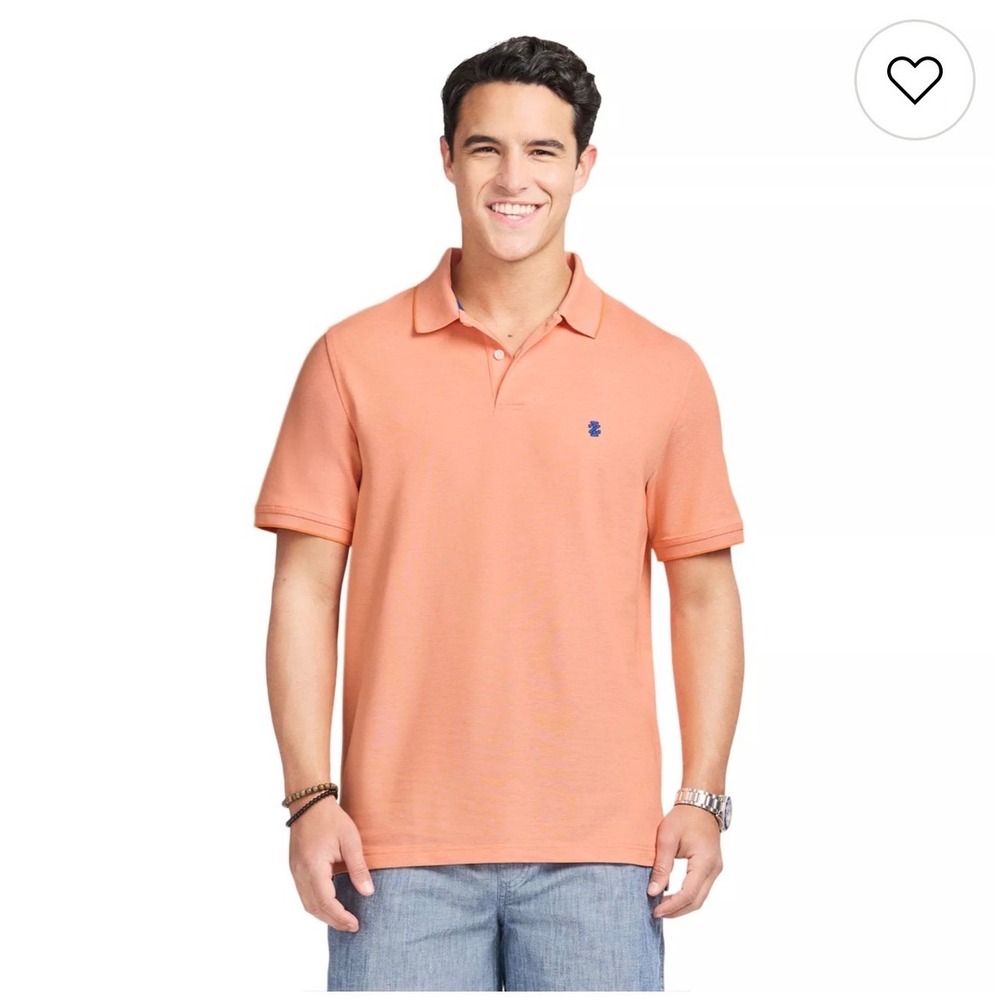 IZOD Advantage Performance Polo Shirt Mens XL Orange Short Sleeve Cotton Blend‎